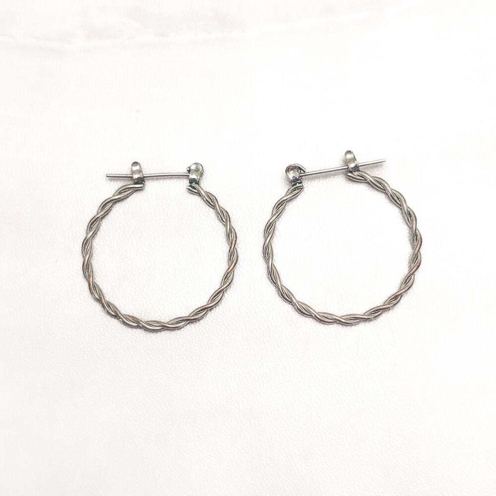 Vintage Stud Earrings Silver Tone Hoops Twisted Hoop Design Large 1 & 1/8"